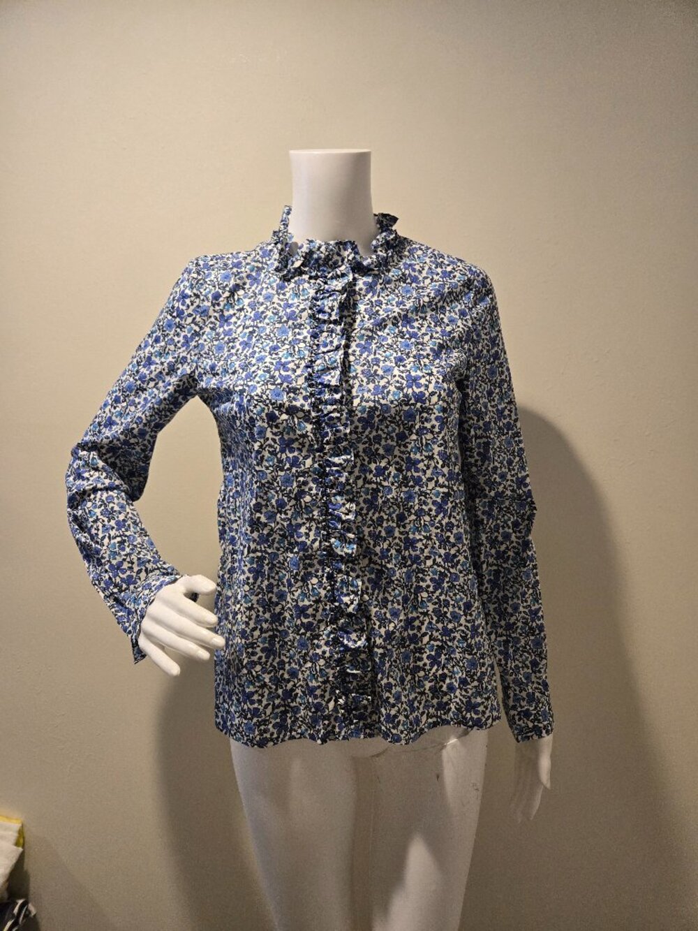 Sezane Solange Button Down Shirt Blue Ditsy Floral 34/2
